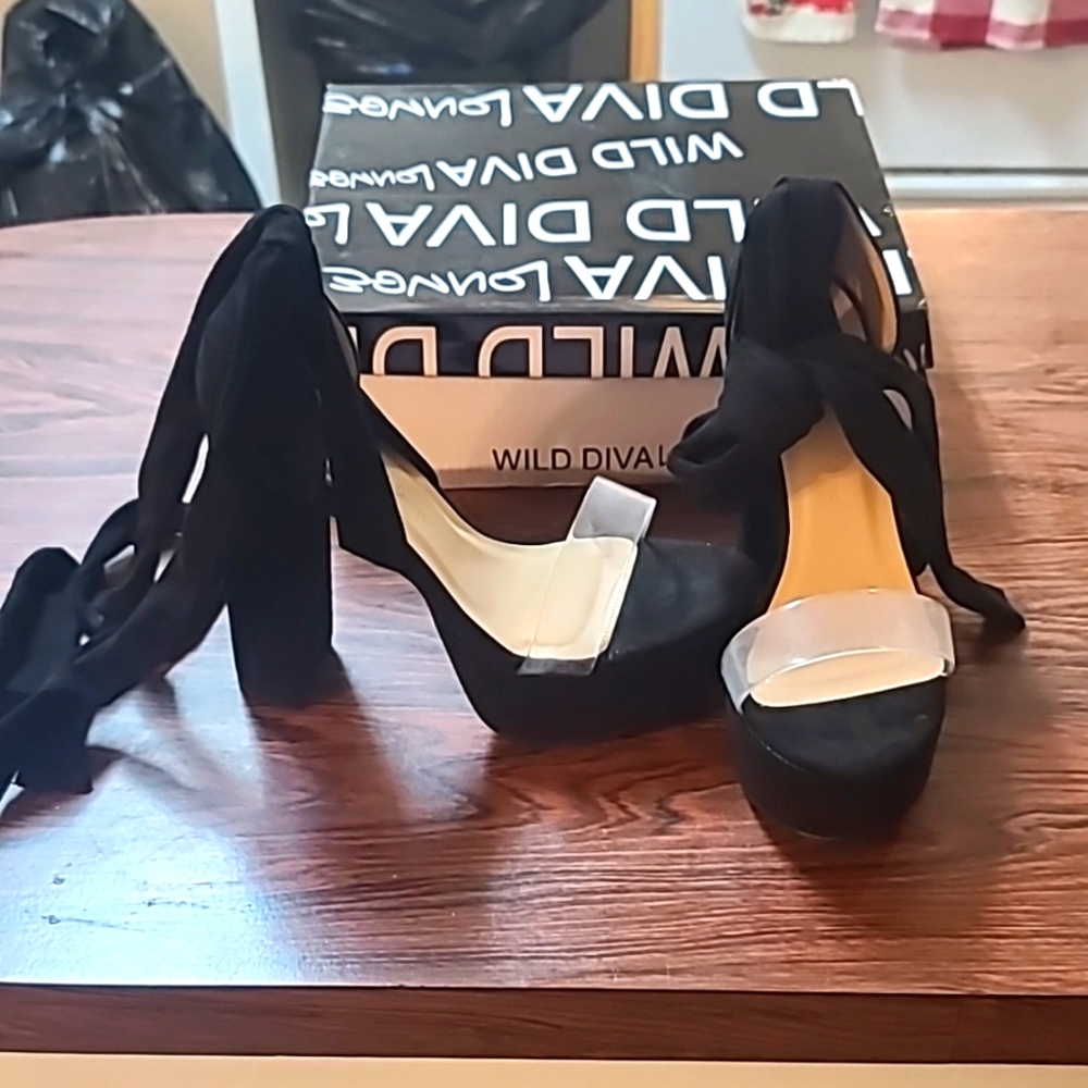 NIB black tie up heels